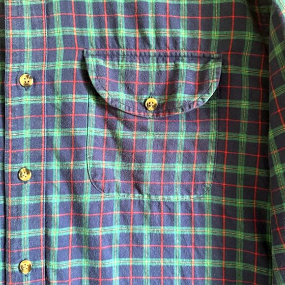 ORVIS Mens LS Button Down Shirt SZ L Blue-Green-Red Plaid Cotton & Wool Outdoors - Picture 6 of 11